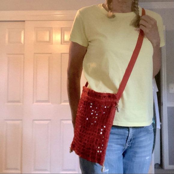 Bohemian mirrored cross-body bag, hand embroidered with cowrie shell detail - Picture 2 of 15